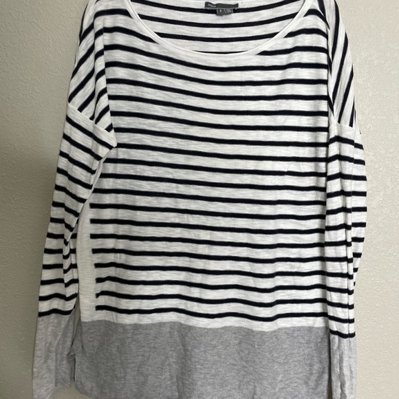 Vince Stripe Gray Trim Long Sleeve Shirt Small - Picture 7 of 7